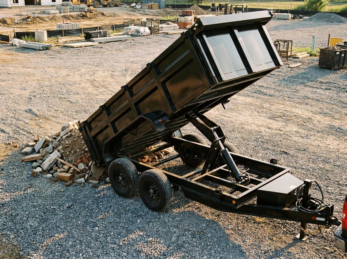Heavy-duty dump trailer with hydraulic bed raised
